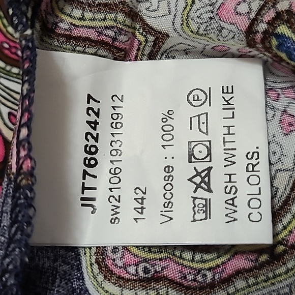 NEW Bohemian Shift Dress Mandala Print Tassel Tie 3/4 Sleeve Emery Rose Navy Lrg - Picture 5 of 5